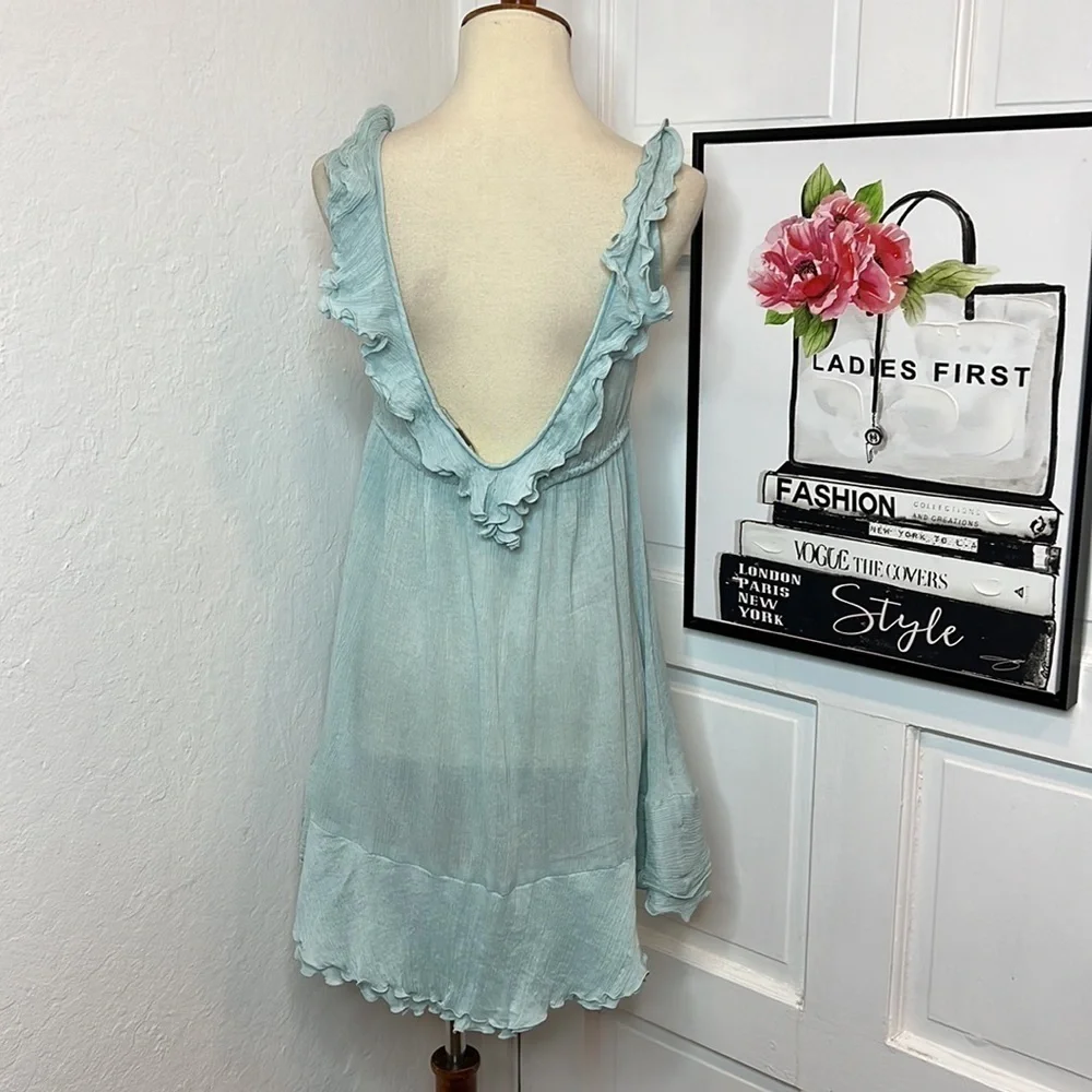 Elizabeth and James Pale Blue Sheer Silk Ruffled Mini Dress Size S - Picture 3 of 7
